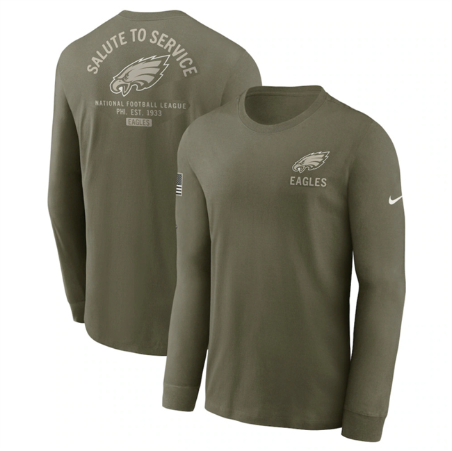 Men's Olive Philadelphia Eagles 2025 Salute to Service Sideline Long Sleeve T-Shirt